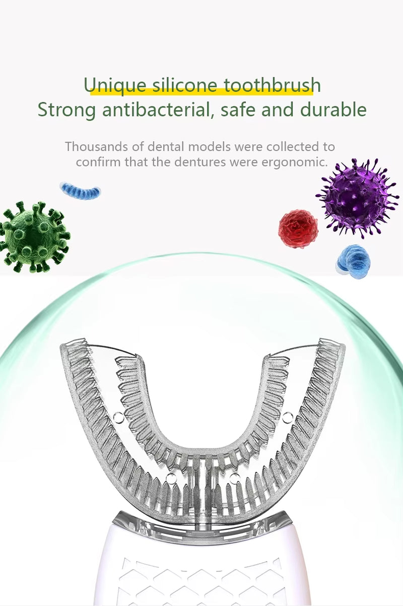 Intelligent U-Type Toothbrush 360 Degrees Sonic Electric Automatic with USB Charge Waterproof Silicon Head for Oral Care