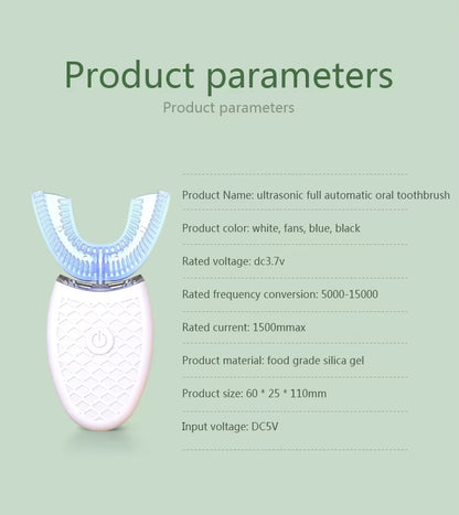 Intelligent U-Type Toothbrush 360 Degrees Sonic Electric Automatic with USB Charge Waterproof Silicon Head for Oral Care